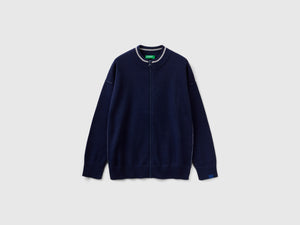Cotton tricot zip-up cardigan
