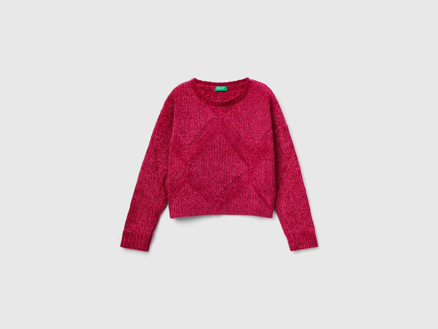 Maglia boxy fit in ciniglia da bambina ciclamino | Benetton Outlet