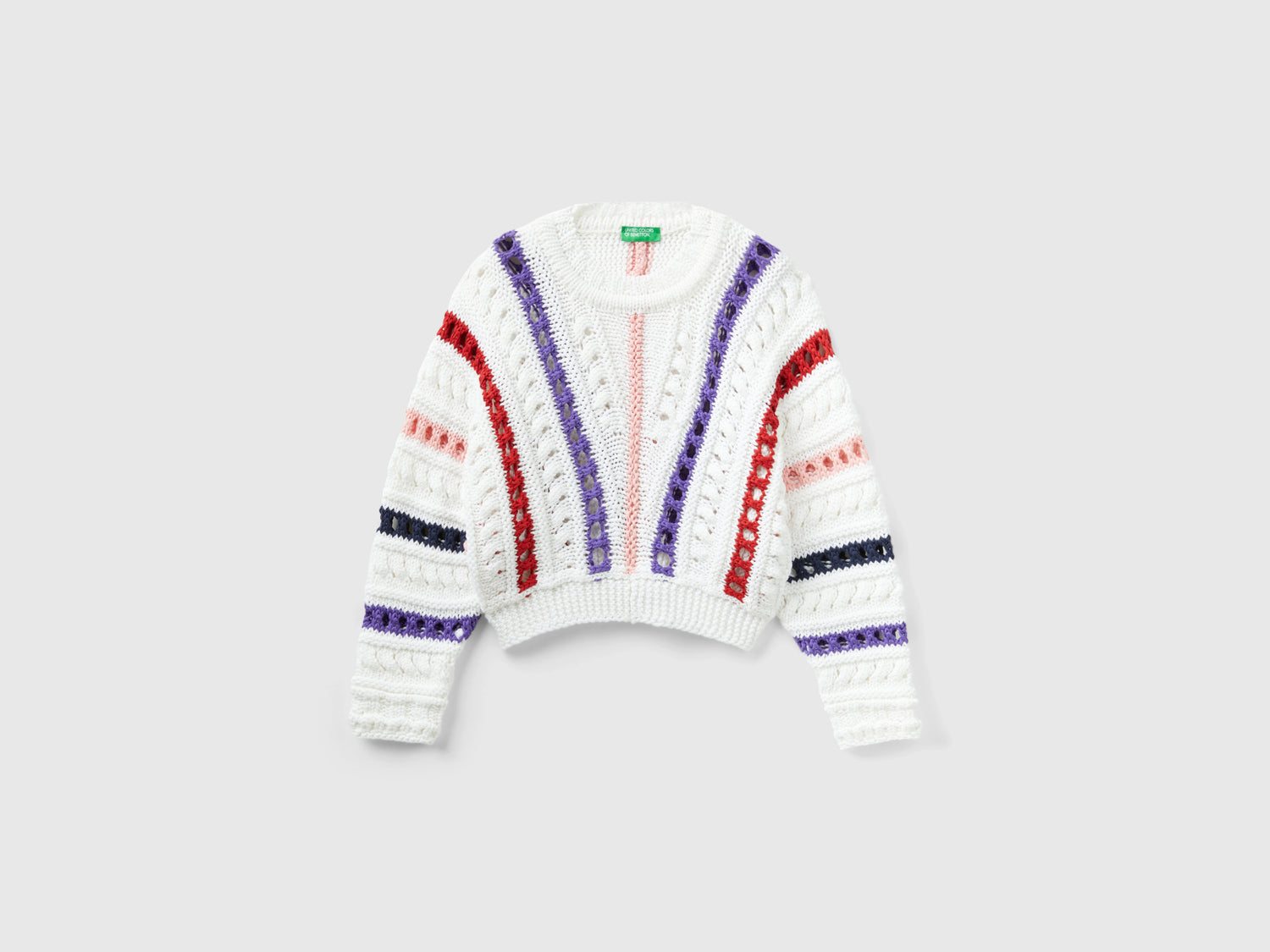 Maglia con trecce e trafori da bambina bianco panna | Benetton Outlet
