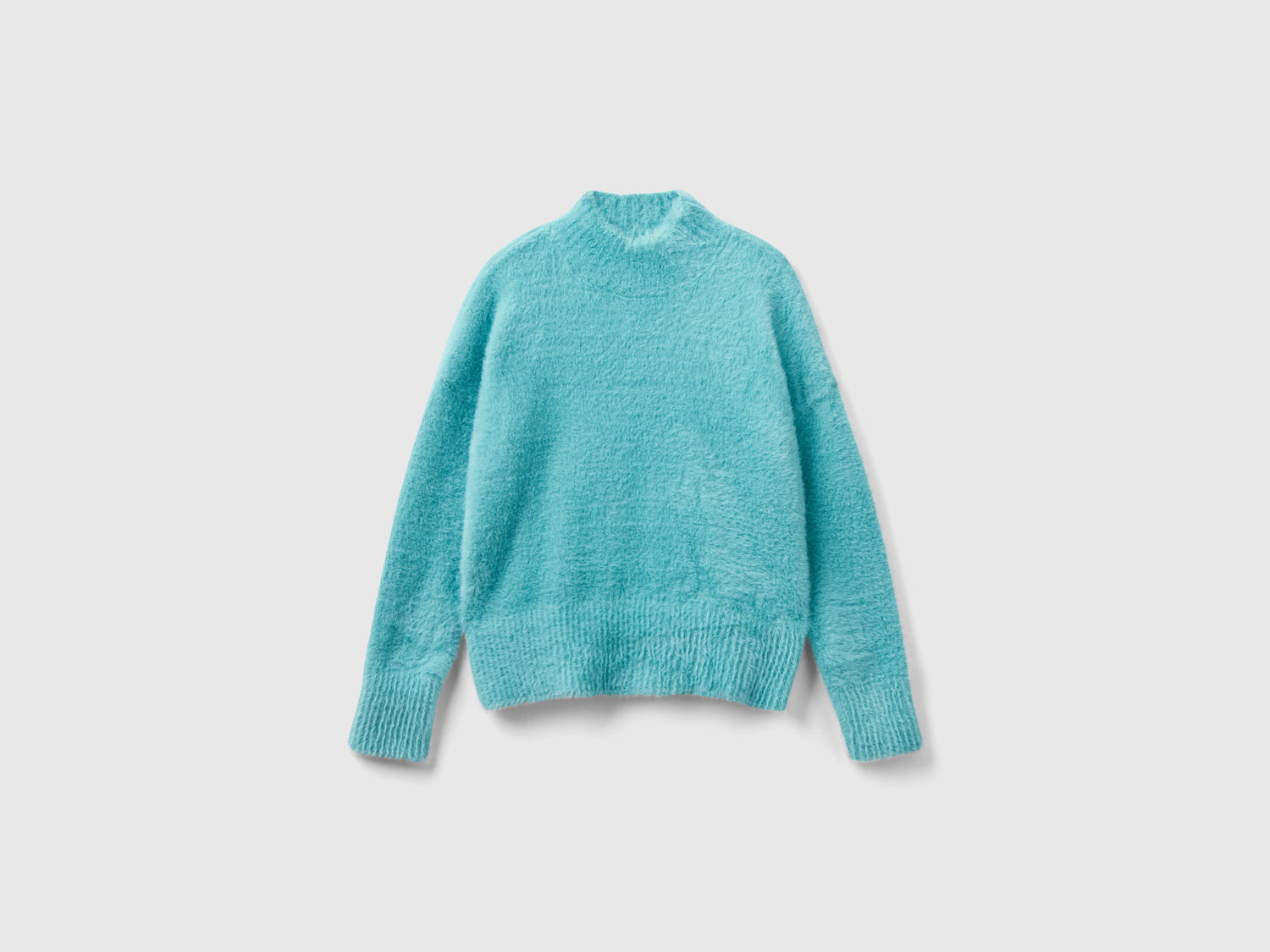 Maglia lupetto in filato peloso da bambina azzurro | Benetton Outlet