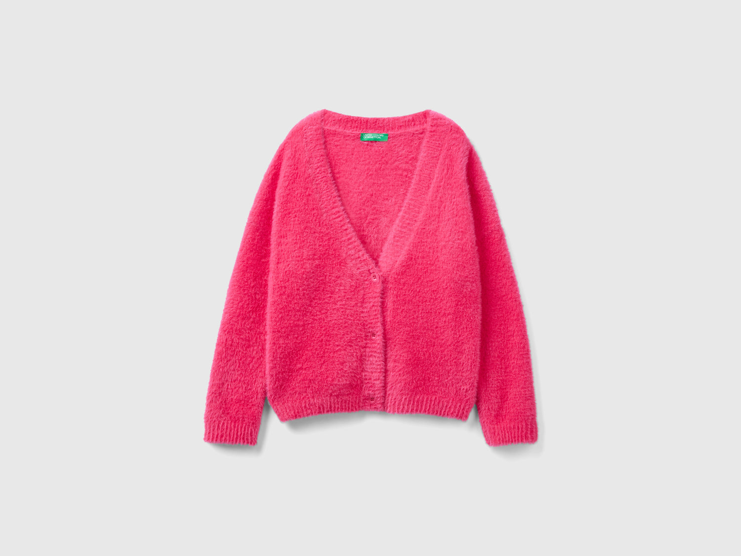 Cardigan in filato peloso da bambina fucsia | Benetton Outlet