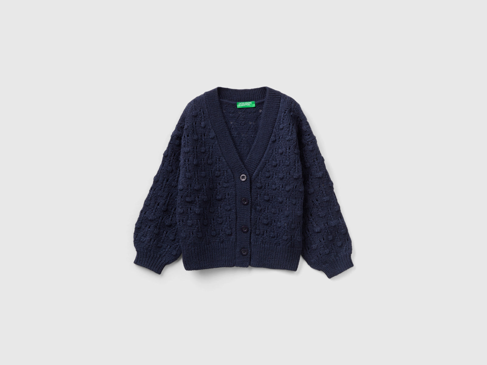 Cardigan lavorato con bottoni da bimba blu scuro | Benetton Outlet