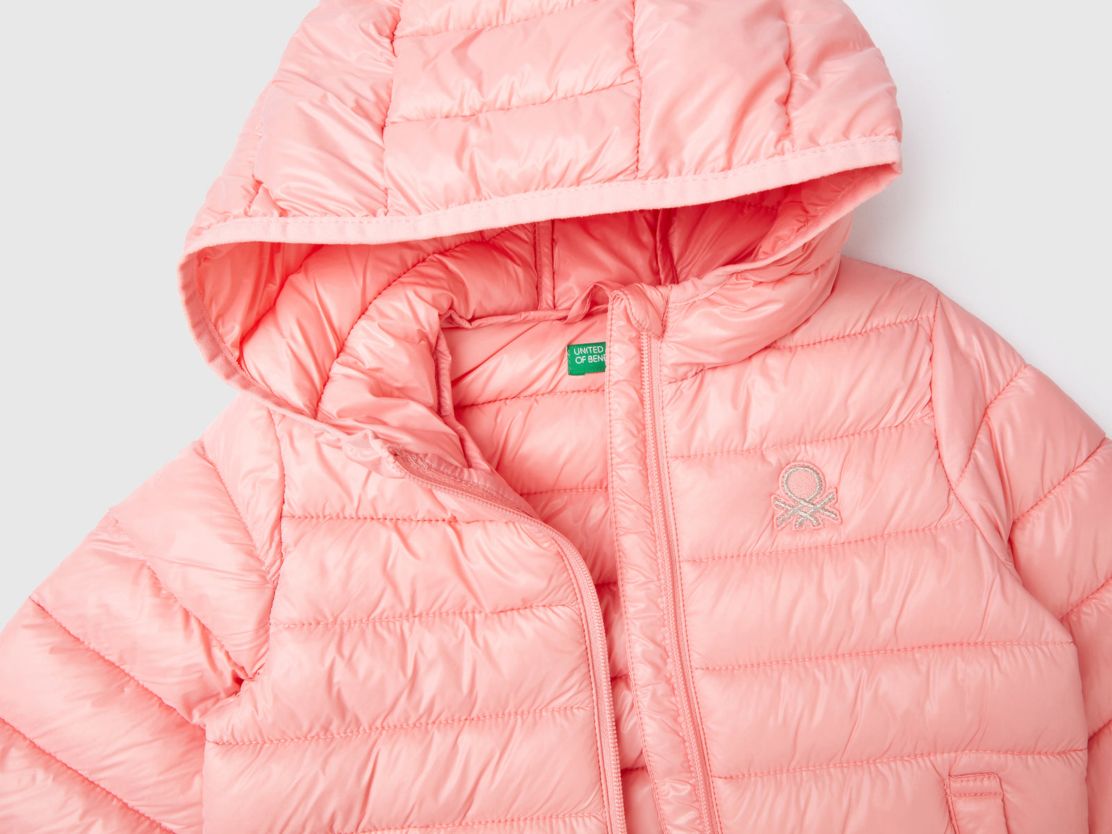 Giubbotto imbottito con cappuccio da bimba rosa 3 | Benetton Outlet
