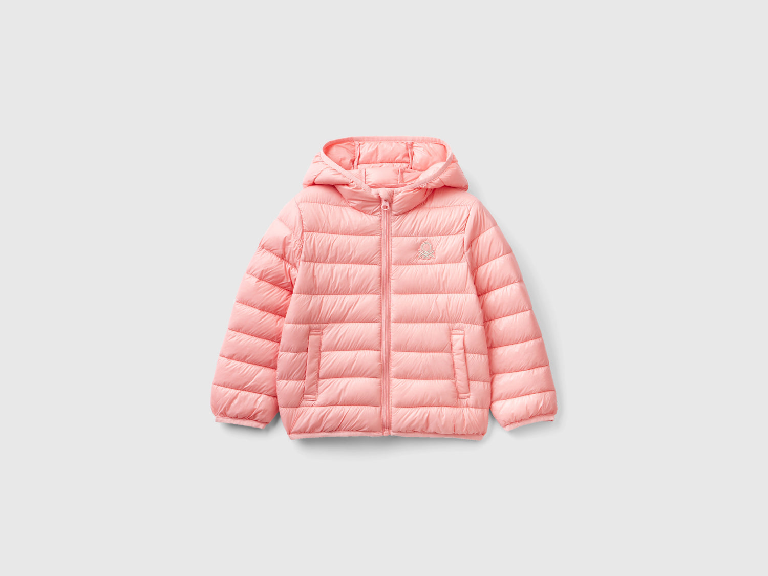 Giubbotto imbottito con cappuccio da bimba rosa | Benetton Outlet