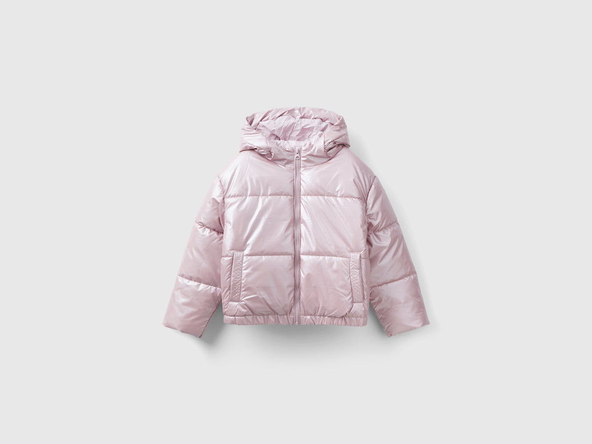 Shiny nylon down jacket da bambina rosa Benetton Outlet