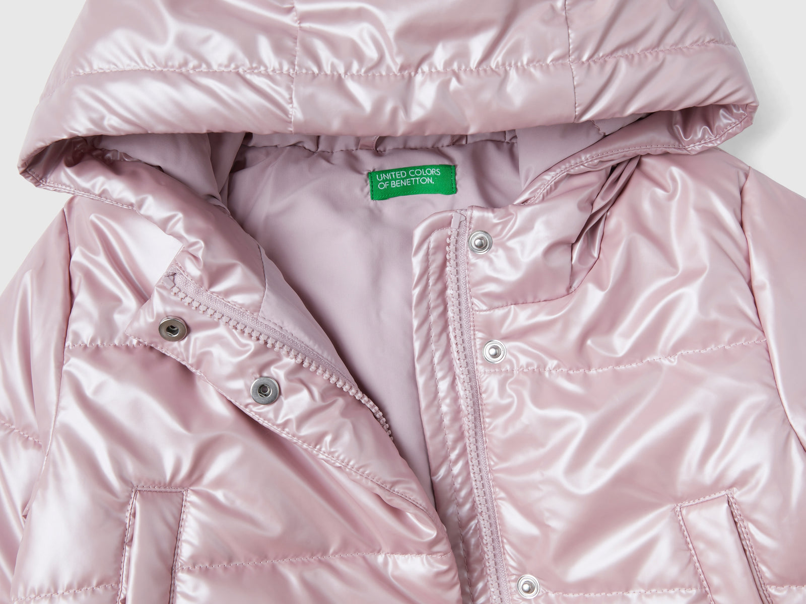 Chaqueta de plumón de nailon brillante da bimba rosa 3 | Benetton Outlet