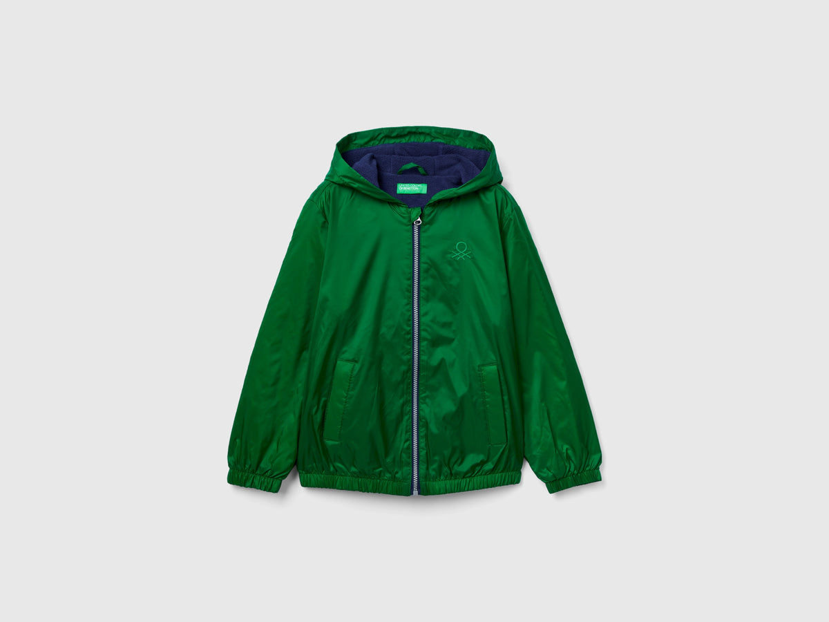 Giubbino in nylon con zip e cappuccio da bambino verde Benetton Outlet