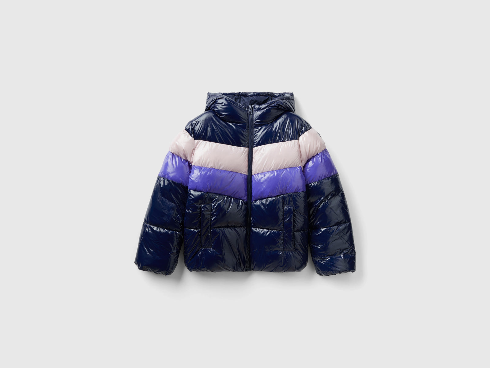 Chaqueta acolchada con bloques de color da bambina blu scuro | Benetton Outlet
