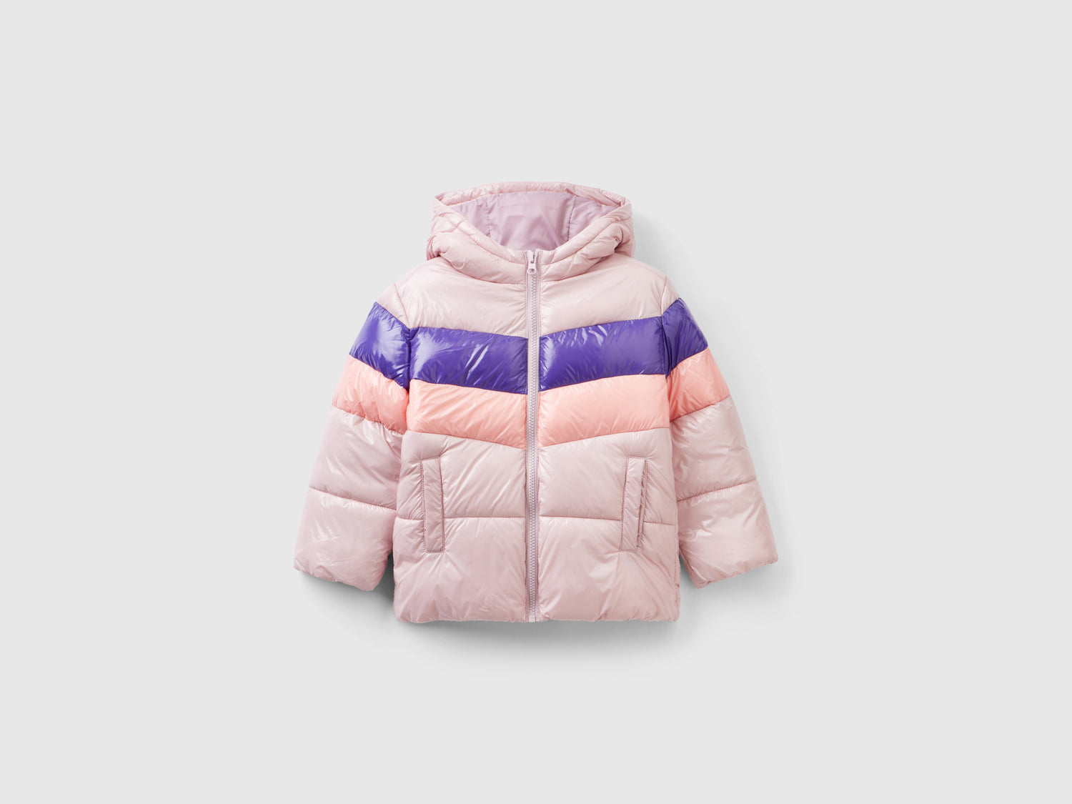 Giubbino imbottito color block da bimba rosa tenue | Benetton Outlet