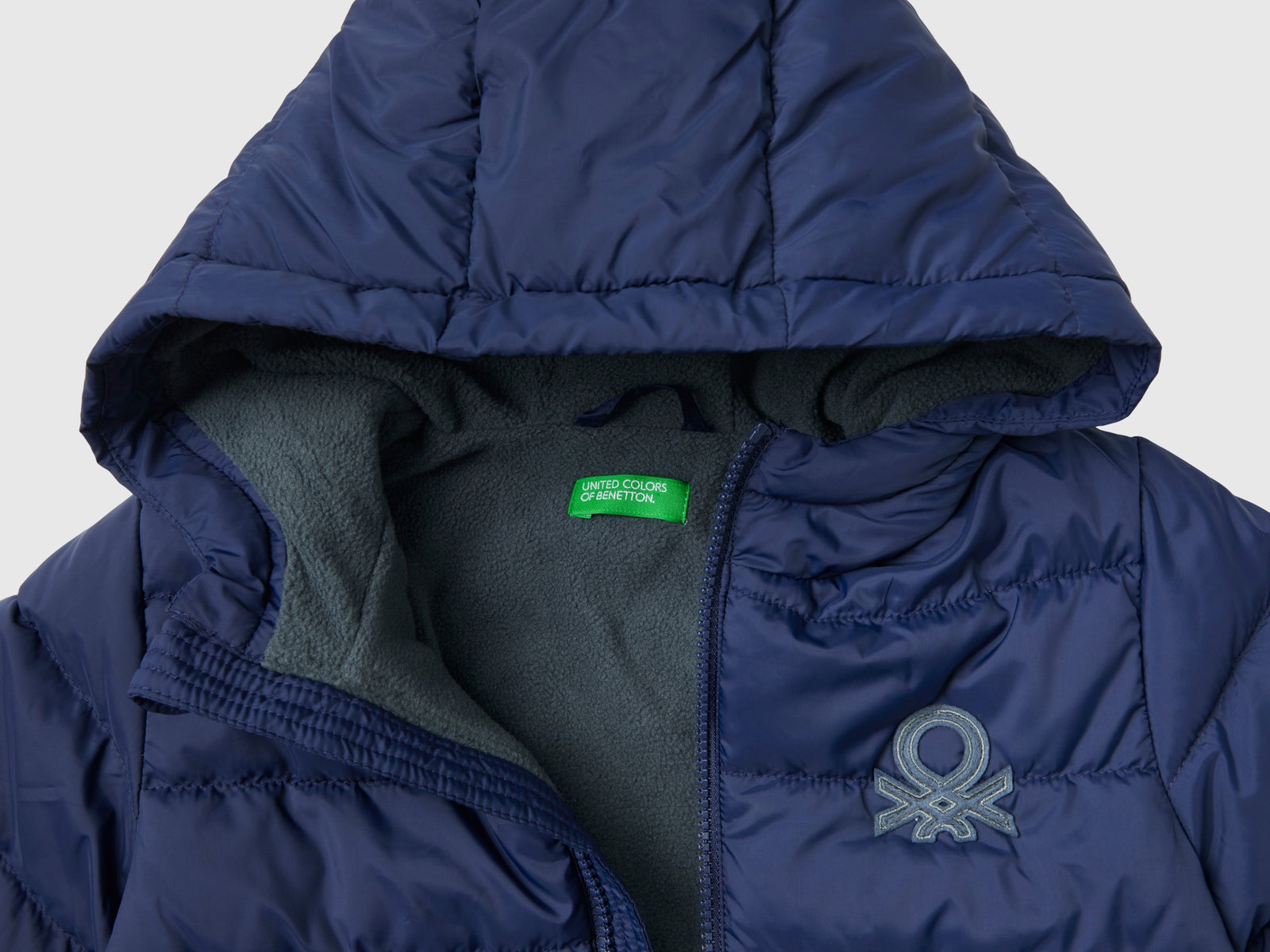 Giubbotto imbottito con cappuccio e logo da bimbo blu scuro 3 | Benetton Outlet