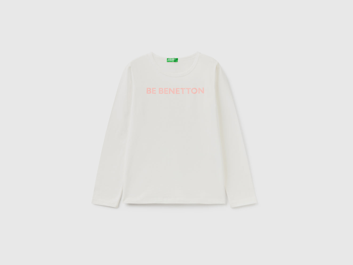 T-shirt manica lunga 100% cotone da bambina bianco panna | Benetton Outlet