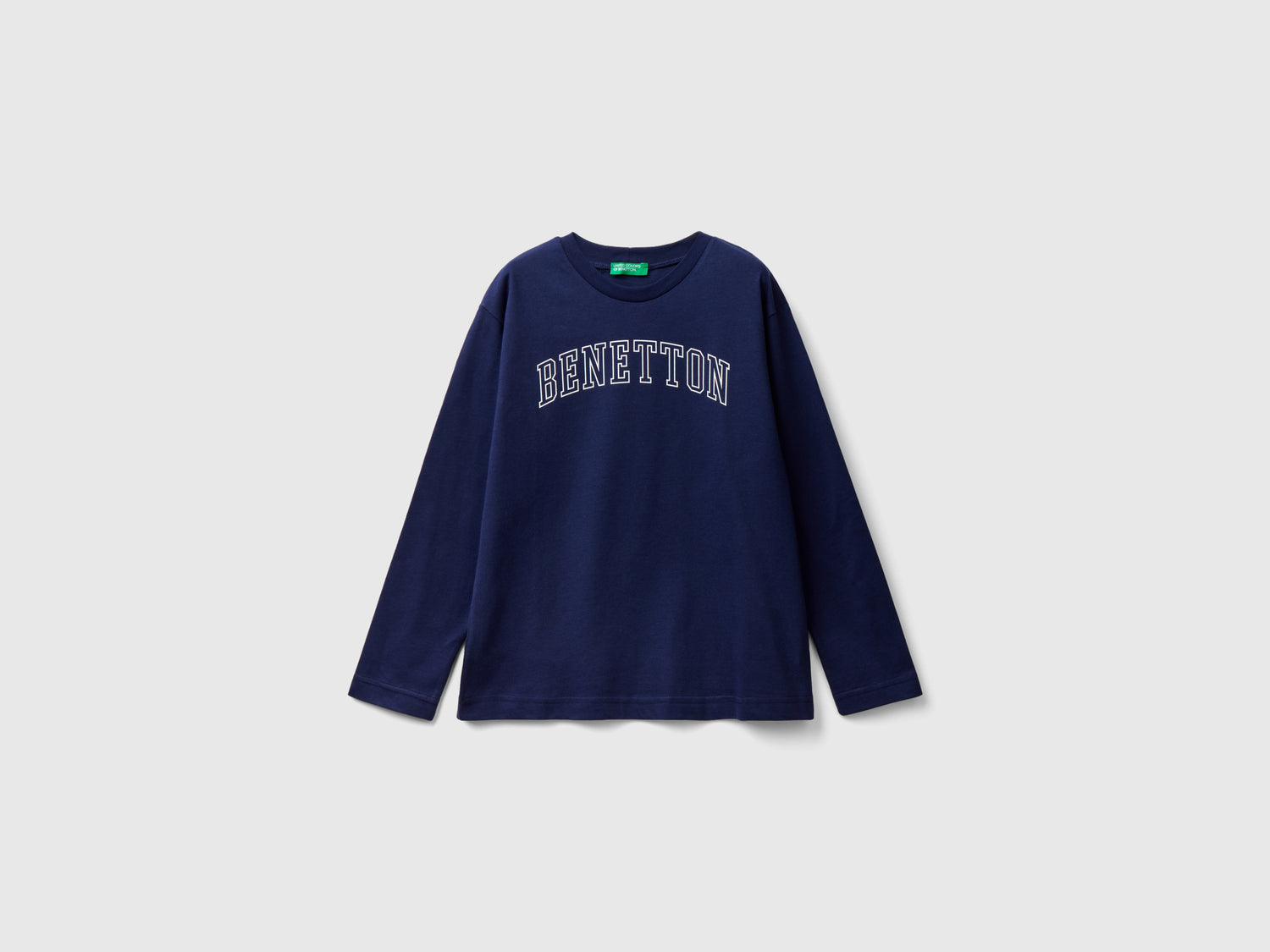 Camiseta de manga larga con logo da bambino blu scuro | Benetton Outlet
