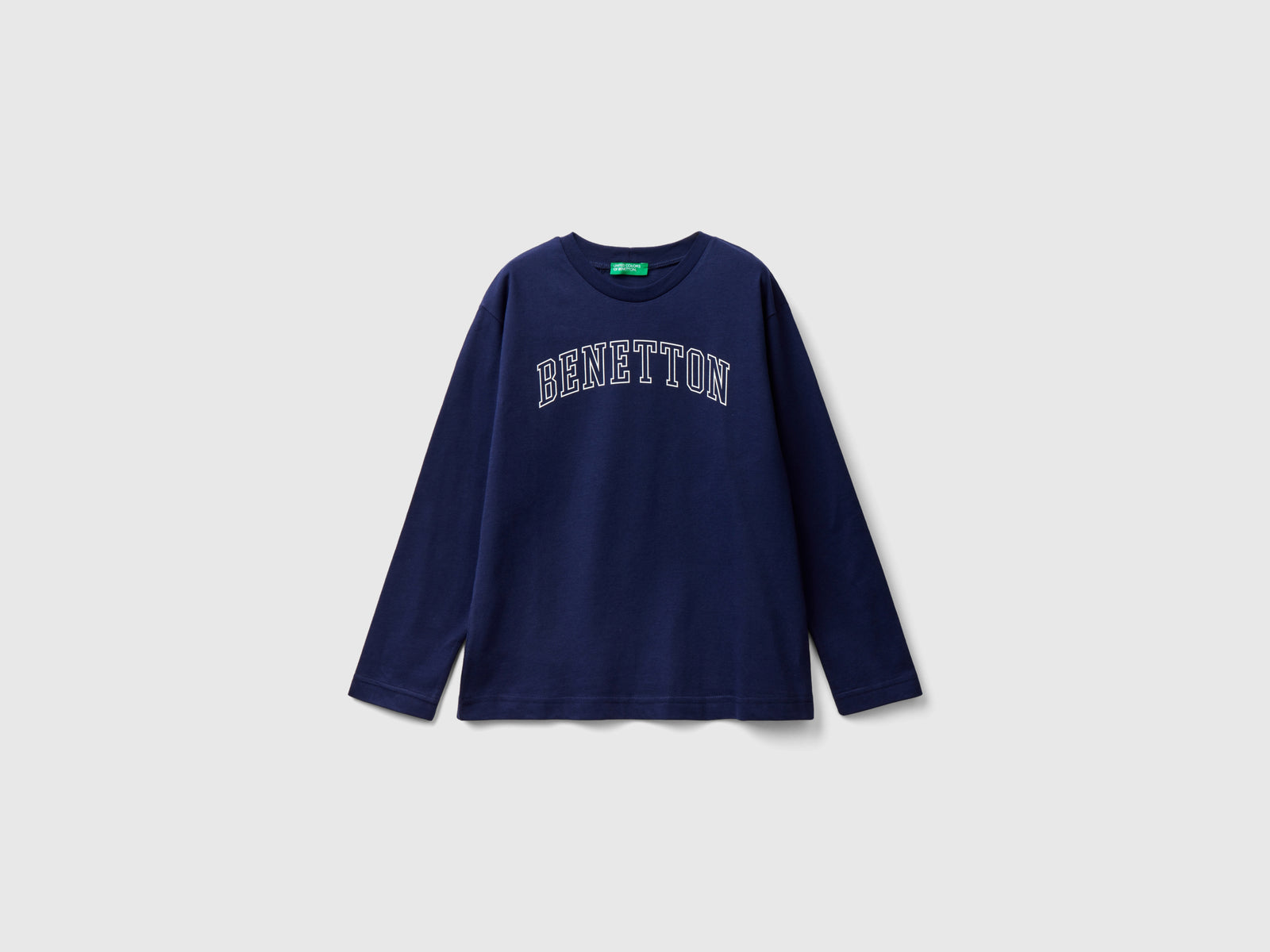 Long-sleeved T-shirt with logo da bambino blu scuro | Benetton Outlet