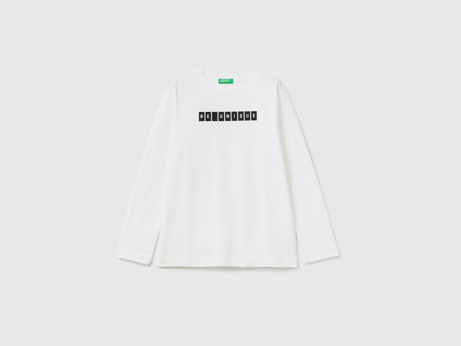 T-shirt a manica lunga con stampa da bambino bianco panna | Benetton Outlet