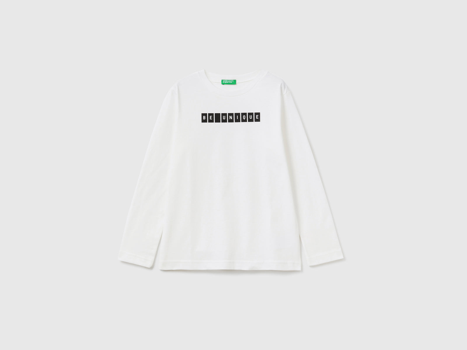 T-shirt a manica lunga con stampa da bambino bianco panna | Benetton Outlet