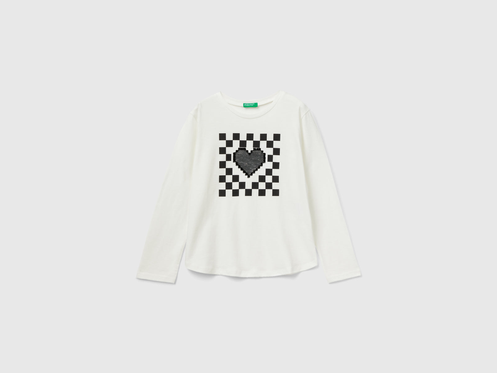 T-shirt 100% cotone con paillettes da bambina bianco 2 | Benetton Outlet