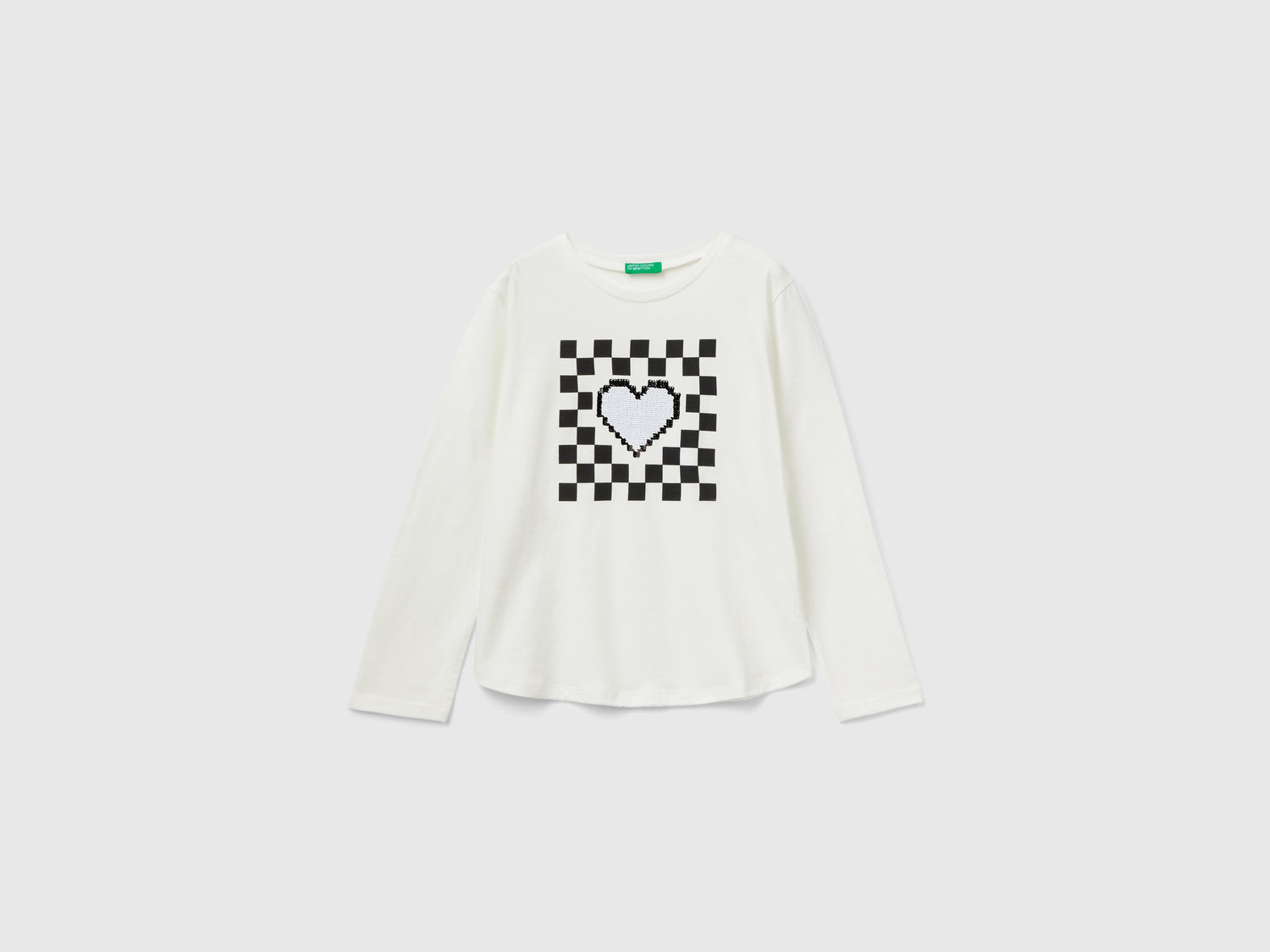 T-shirt 100% cotone con paillettes da bambina bianco | Benetton Outlet
