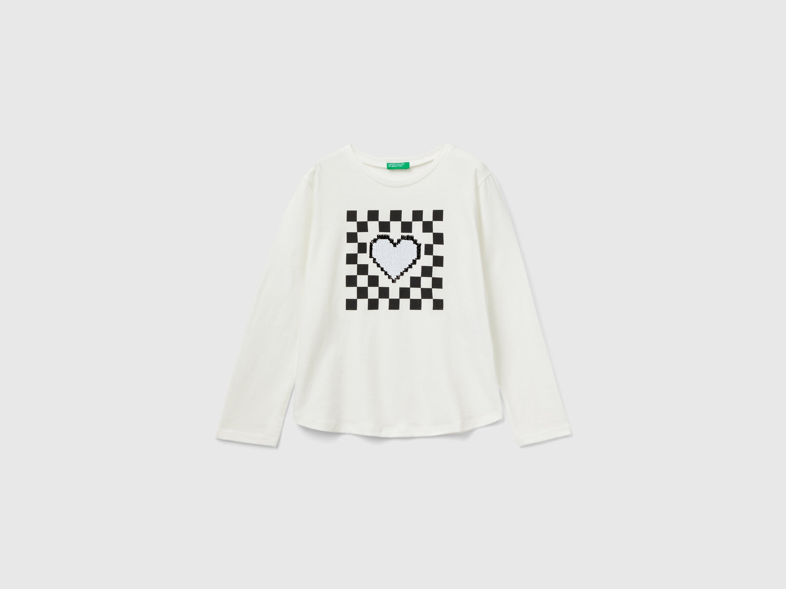 T-shirt 100% cotone con paillettes da bambina bianco | Benetton Outlet