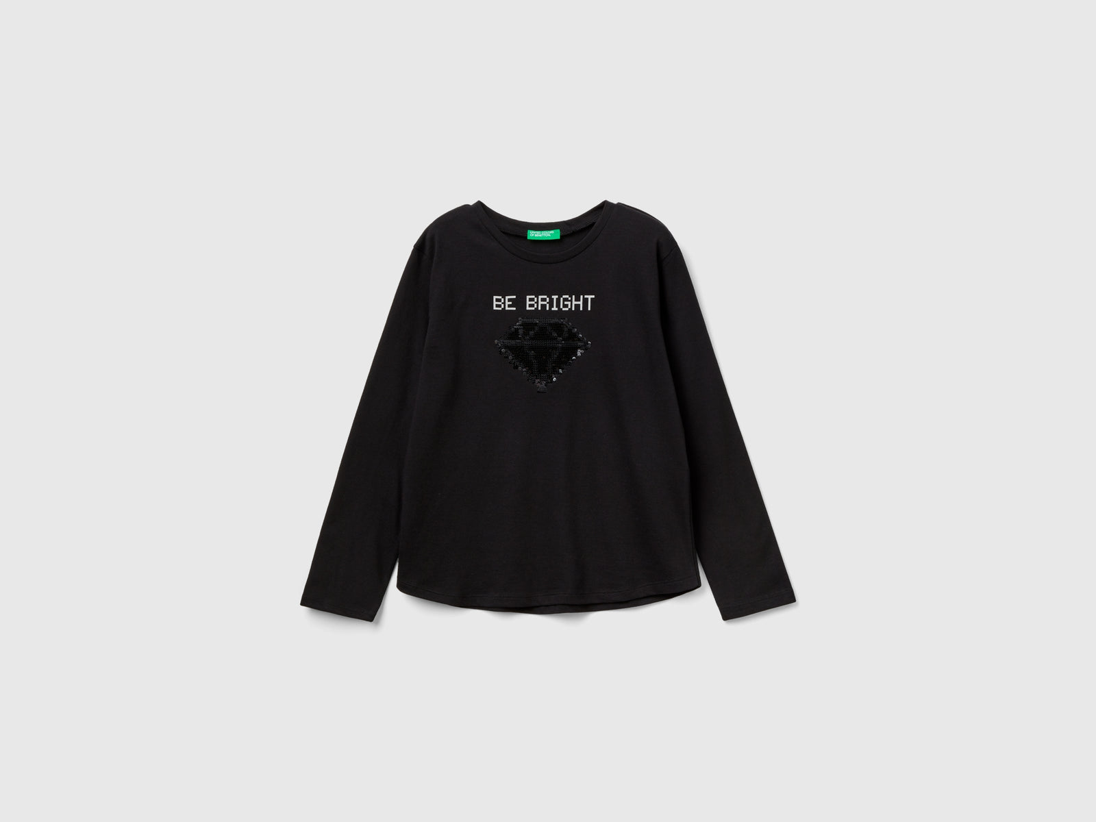 T-shirt 100% cotone con paillettes da bambina nero 2 | Benetton Outlet