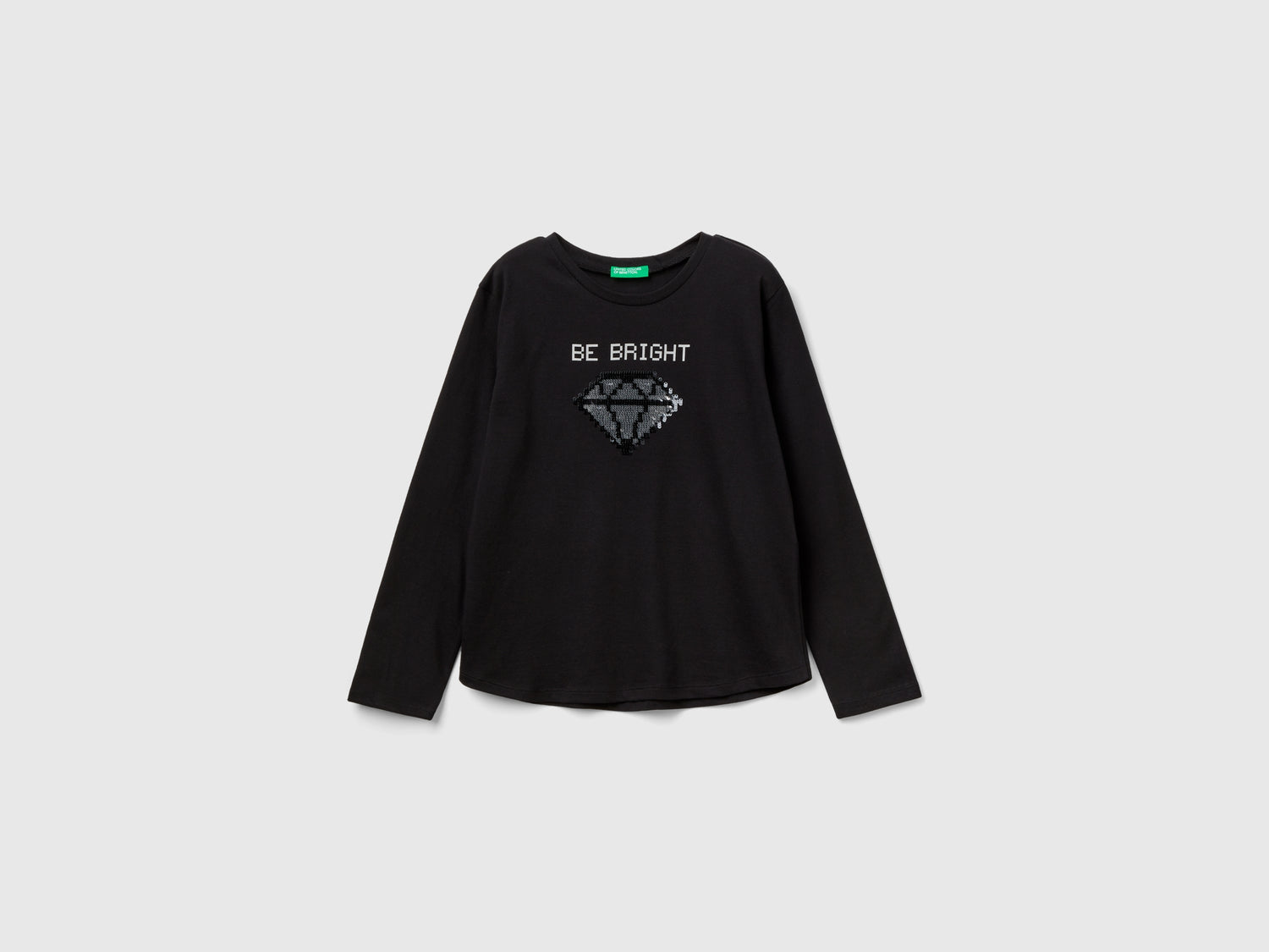 T-shirt 100% cotone con paillettes da bambina nero | Benetton Outlet