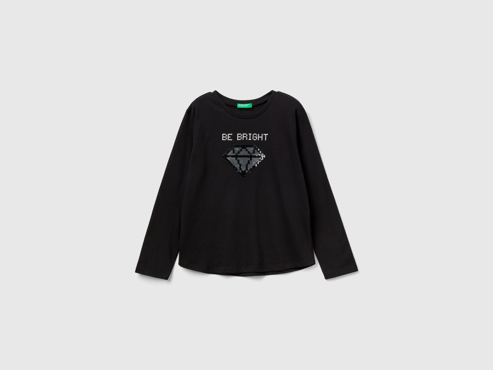 T-shirt 100% cotone con paillettes da bambina nero | Benetton Outlet