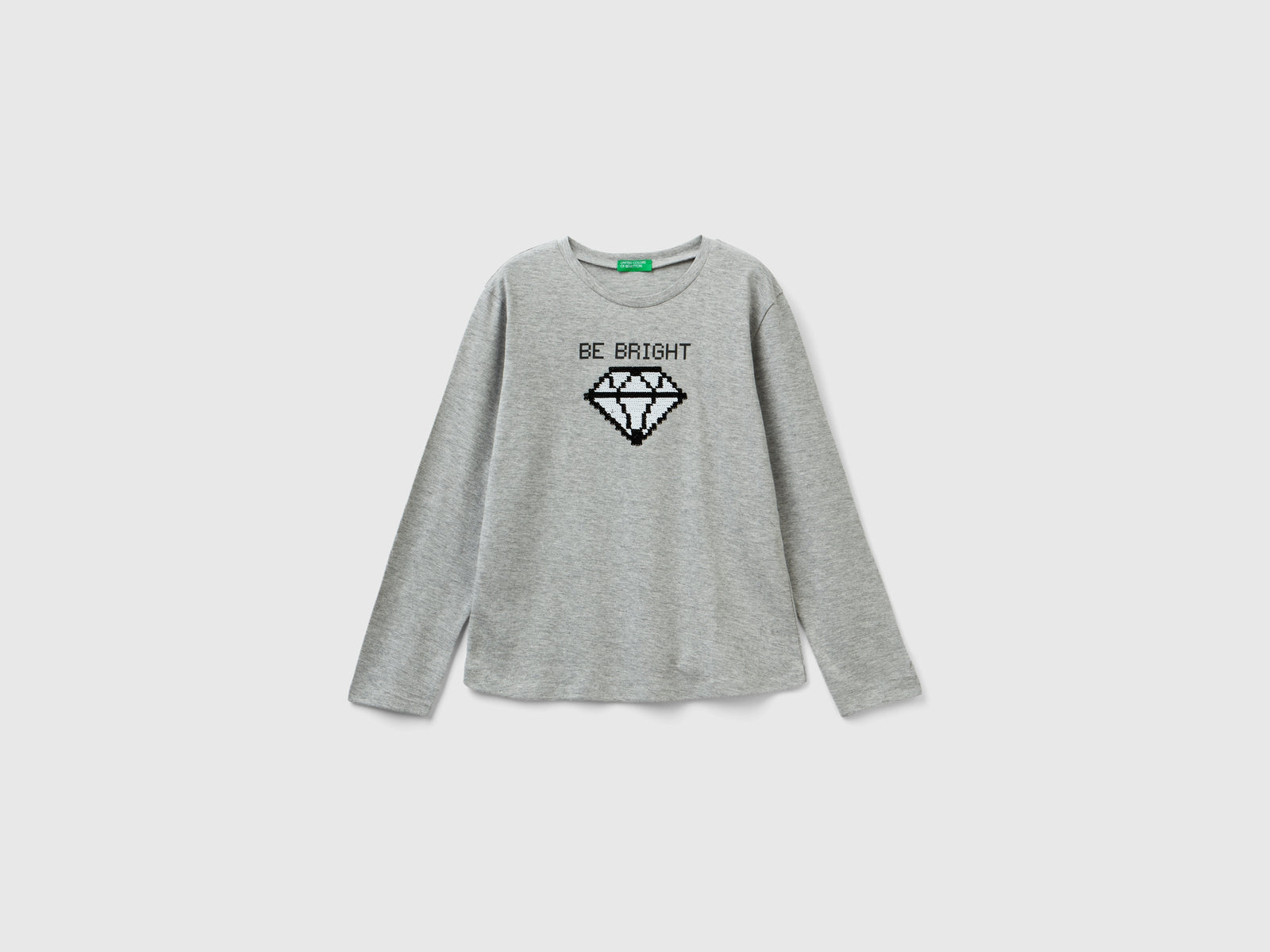 T-shirt 100% cotone con paillettes da bambina grigio 2 | Benetton Outlet