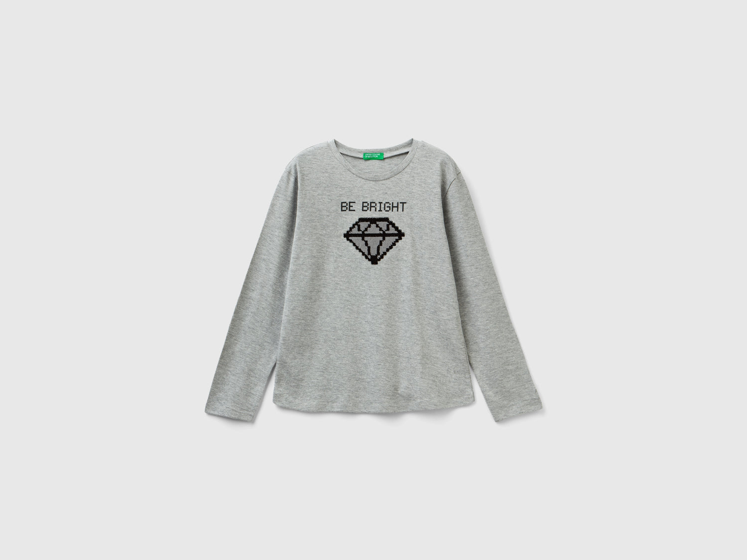 T-shirt 100% cotone con paillettes da bambina grigio | Benetton Outlet
