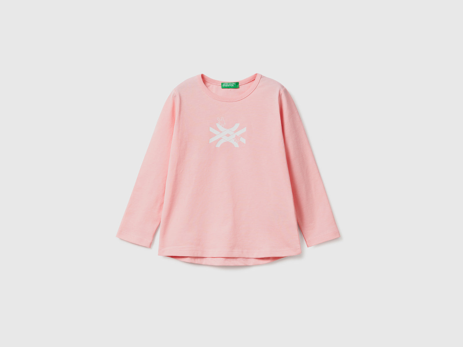 Maglietta con logo 100% cotone da bimba rosa | Benetton Outlet