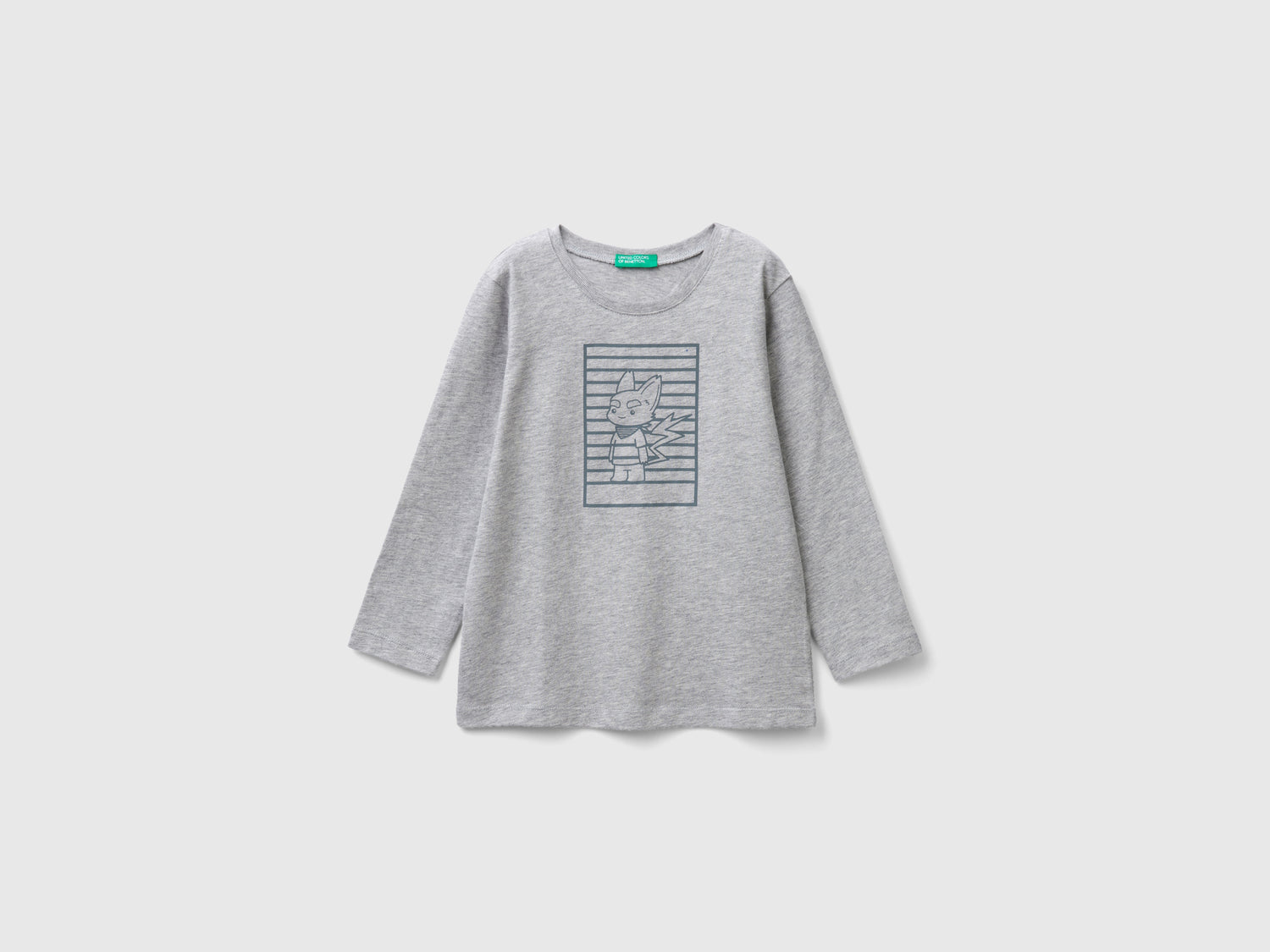 Maglietta in cotone con stampa da bimbo grigio chiaro | Benetton Outlet