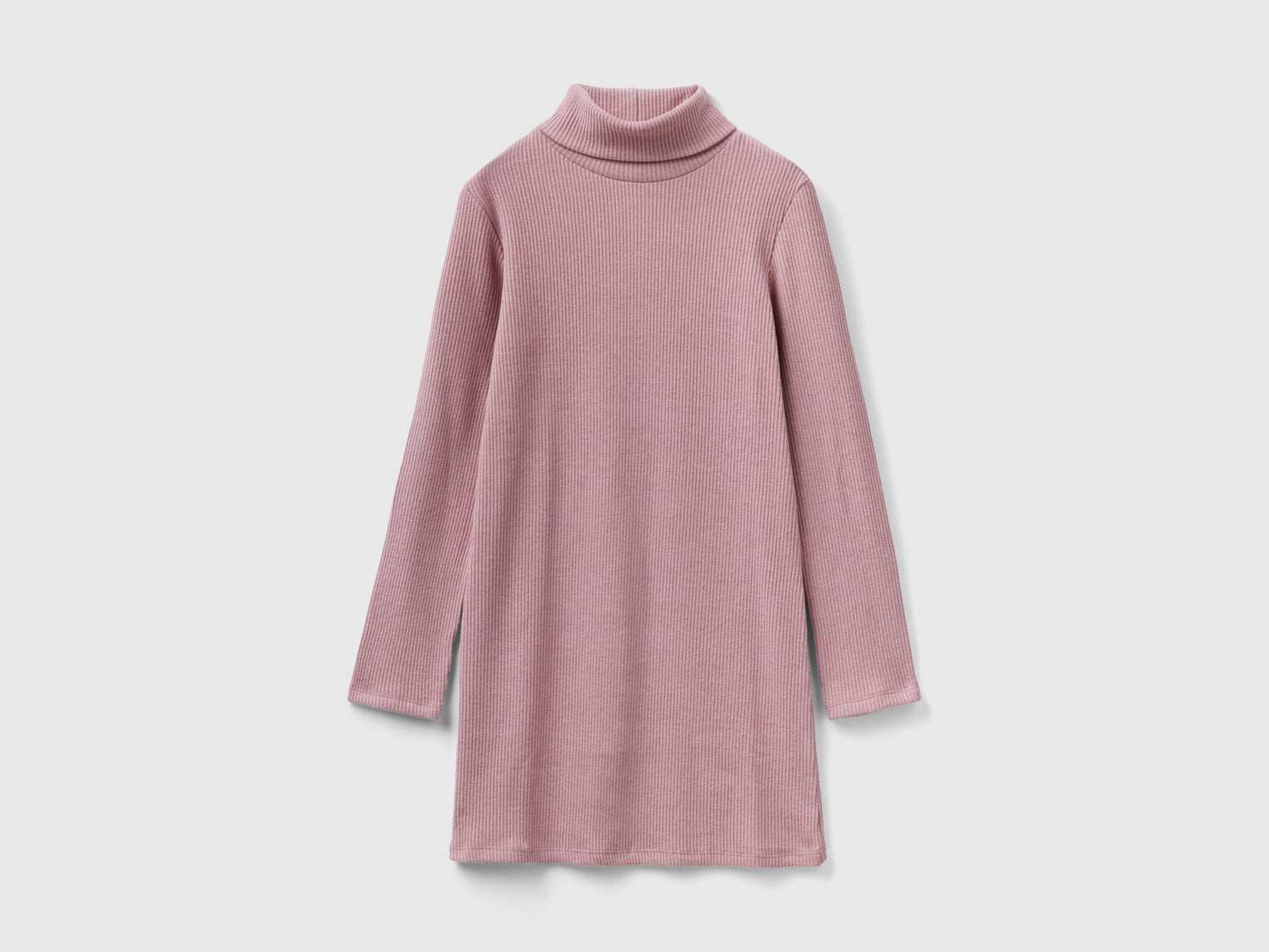 Caldo abito dolcevita a costine da bambina rosa | Benetton Outlet