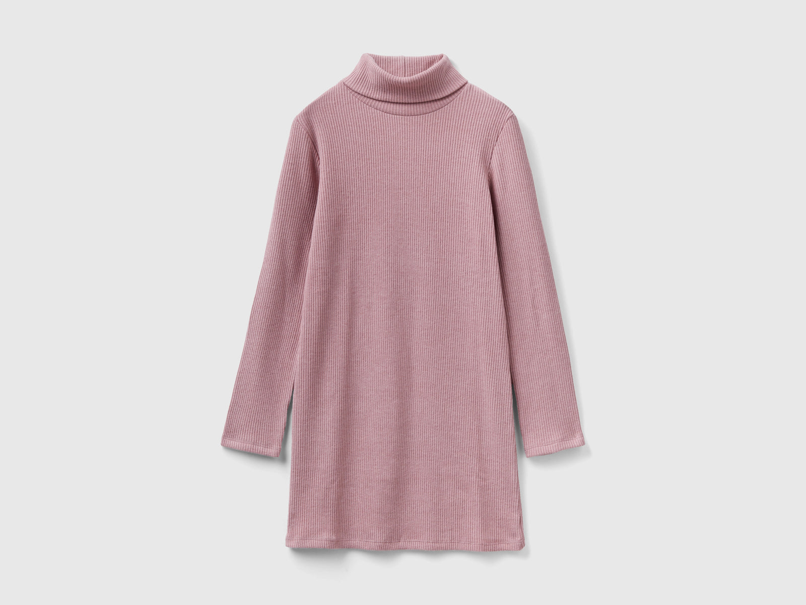 Caldo abito dolcevita a costine da bambina rosa | Benetton Outlet
