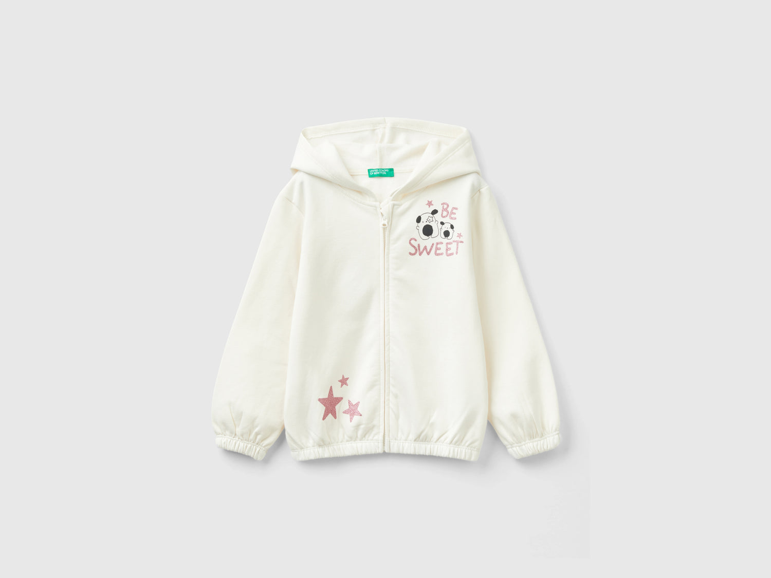 Sudadera cálida con cremallera y purpurina da bimba bianco panna | Benetton Outlet