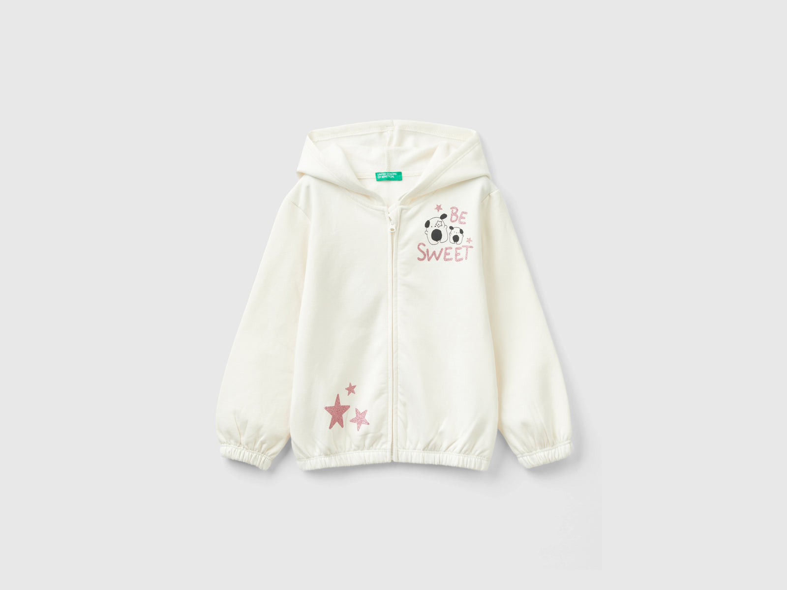 Sudadera cálida con cremallera y purpurina da bimba bianco panna | Benetton Outlet