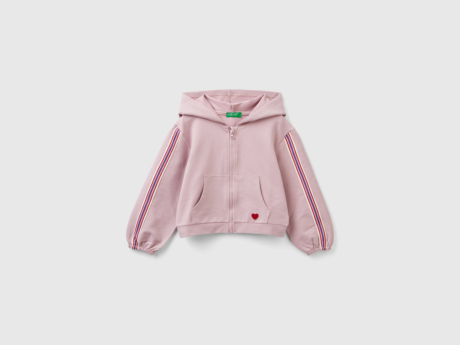 Felpa cropped con dettagli a righe da bimba rosa | Benetton Outlet