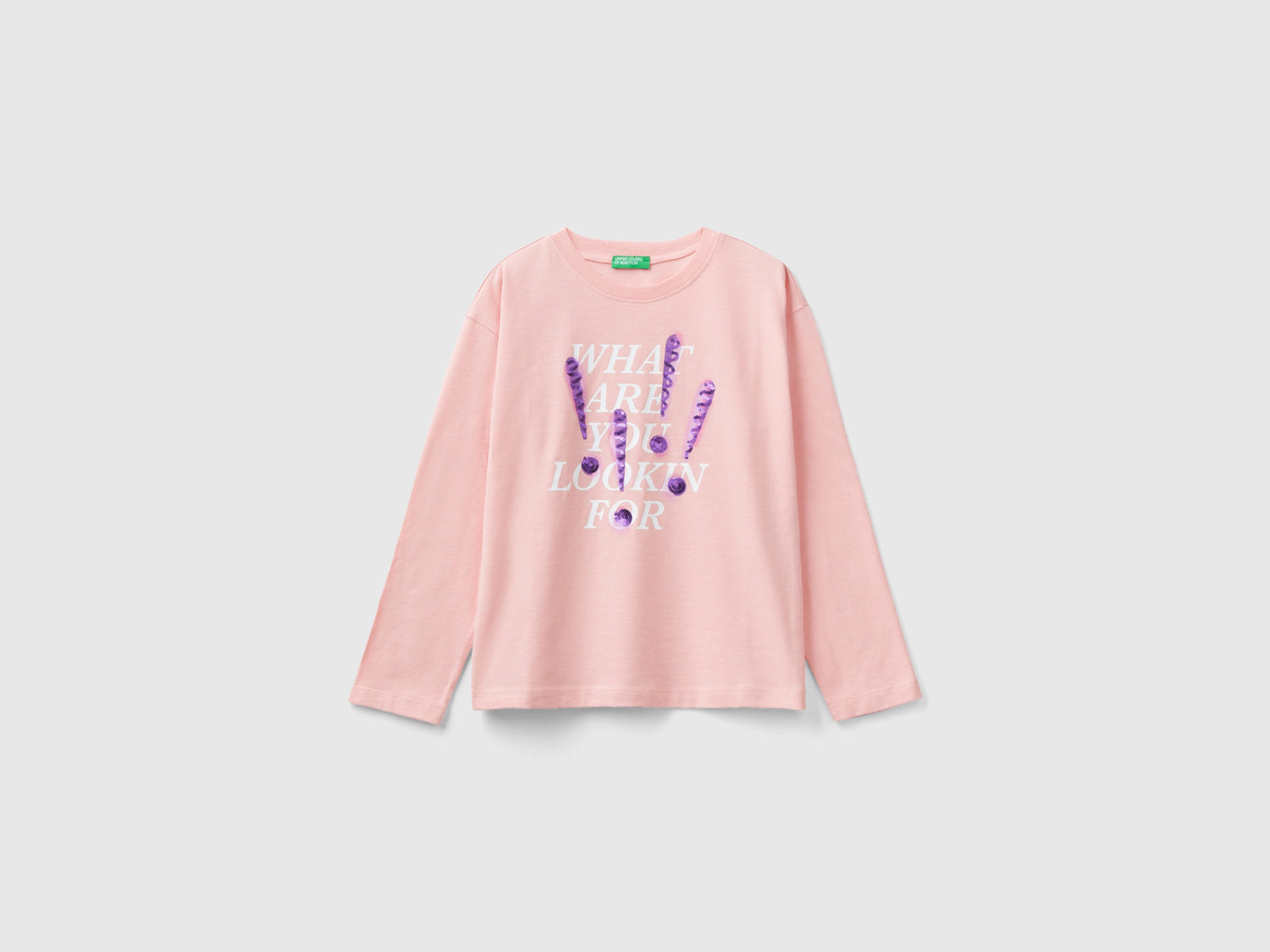 Maglietta con stampa e paillettes da bambina rosa | Benetton Outlet