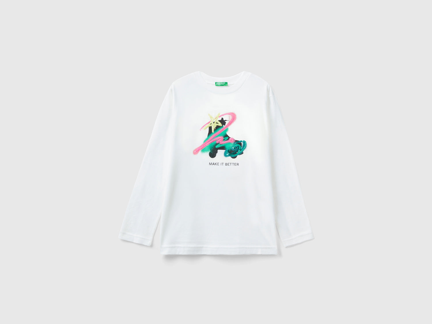 Maglietta con stampa e paillettes da bambina bianco panna | Benetton Outlet