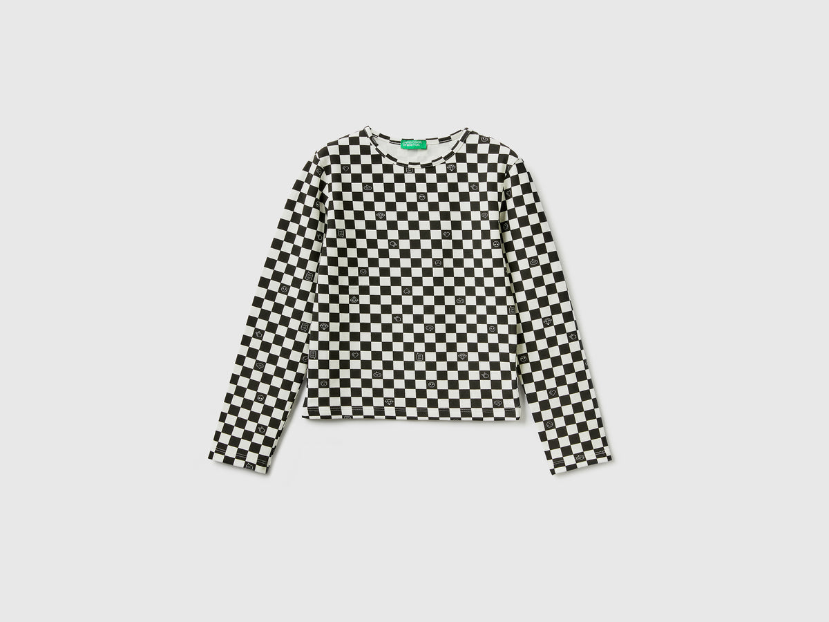 Camiseta de cuadros de algodón elástico