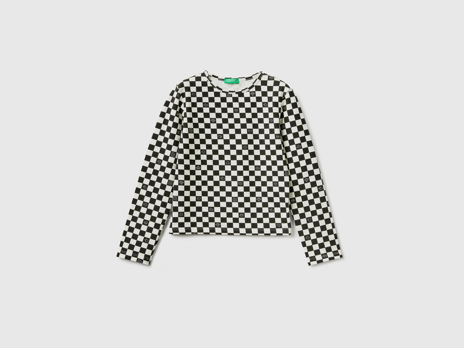 Camiseta de cuadros de algodón elástico da bambina nero | Benetton Outlet