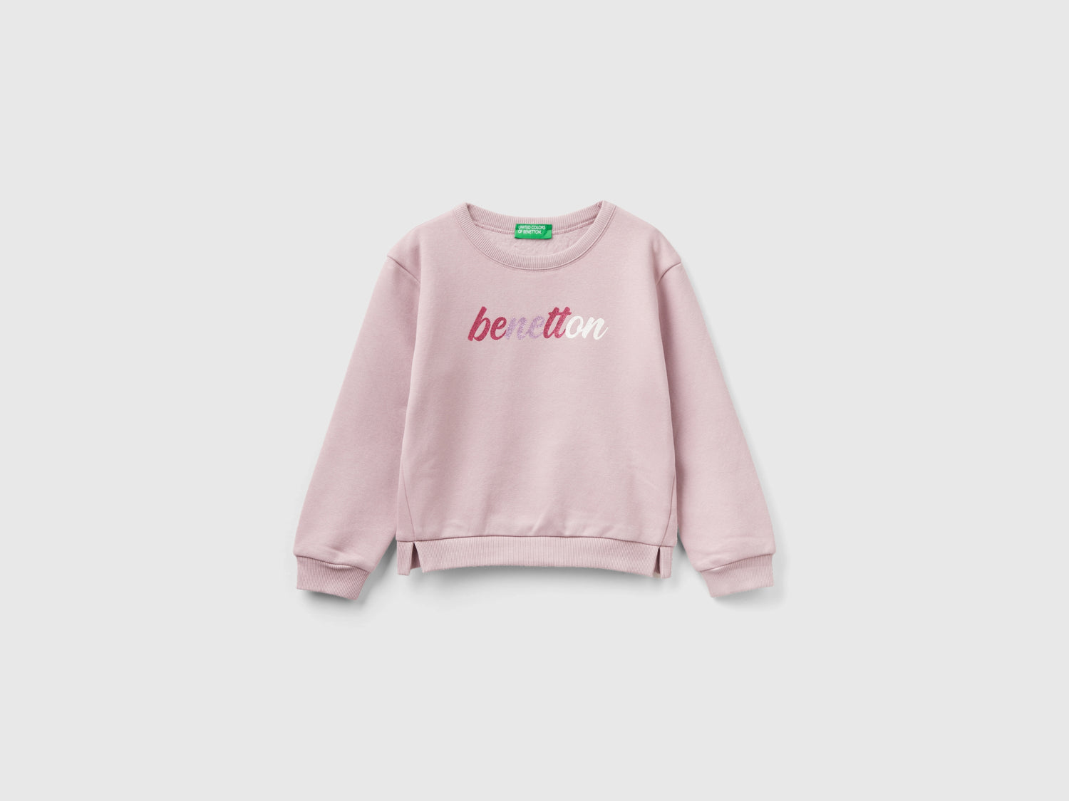 Felpa chiusa con stampa glitter da bimba rosa | Benetton Outlet