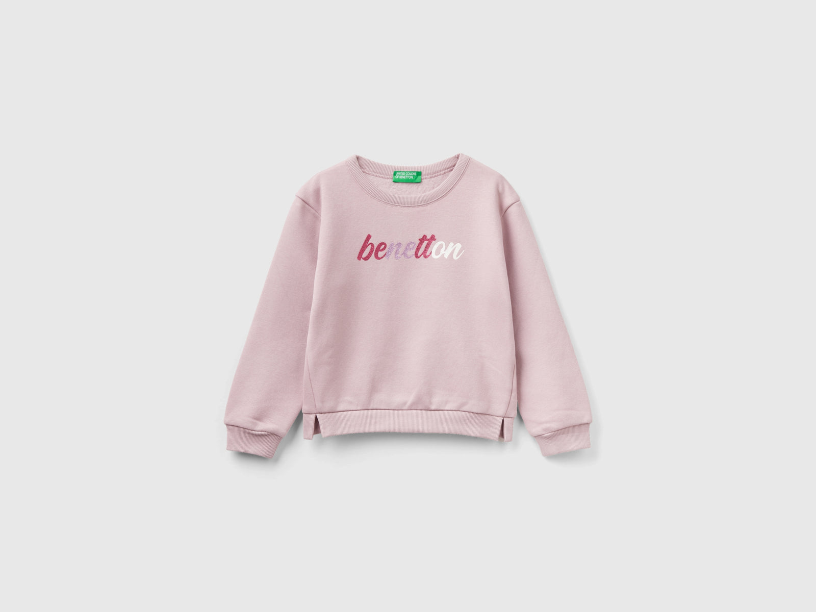 Felpa chiusa con stampa glitter da bimba rosa | Benetton Outlet