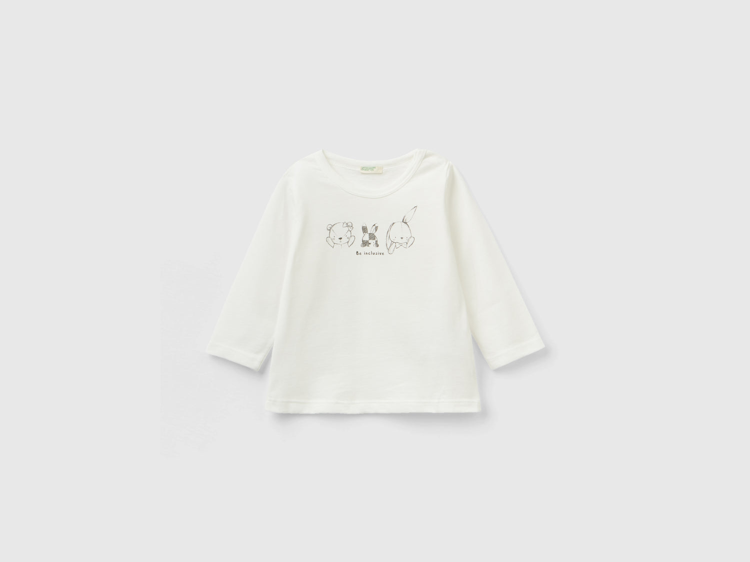 T-shirt manica lunga 100% cotone bio da neonato bianco panna | Benetton Outlet