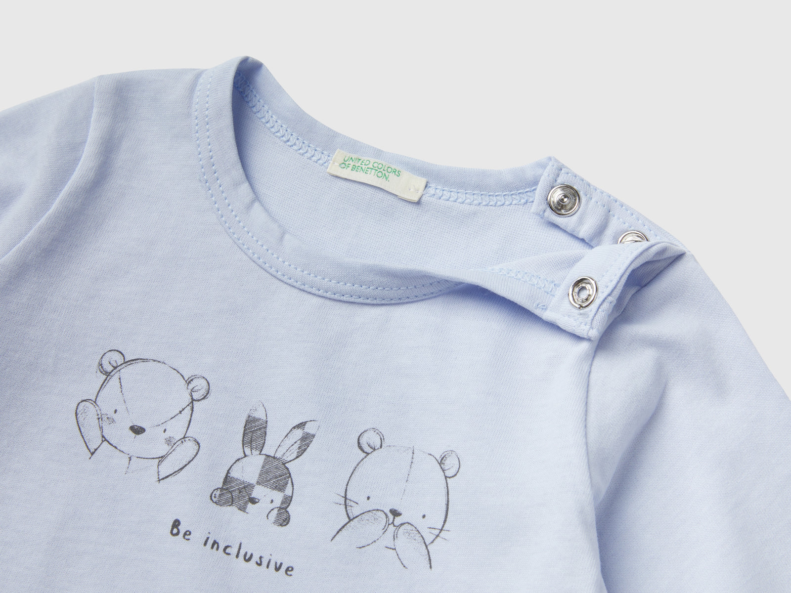 T-shirt manica lunga 100% cotone bio da neonato celeste 2 | Benetton Outlet