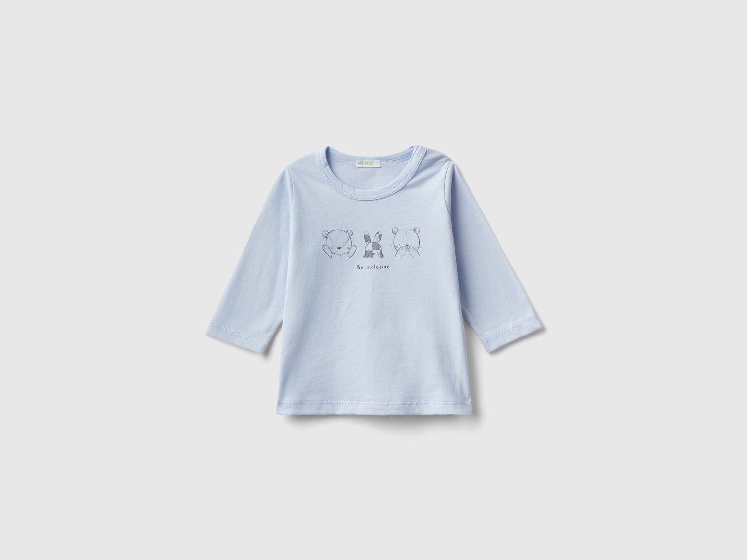 T-shirt manica lunga 100% cotone bio da neonato celeste | Benetton Outlet