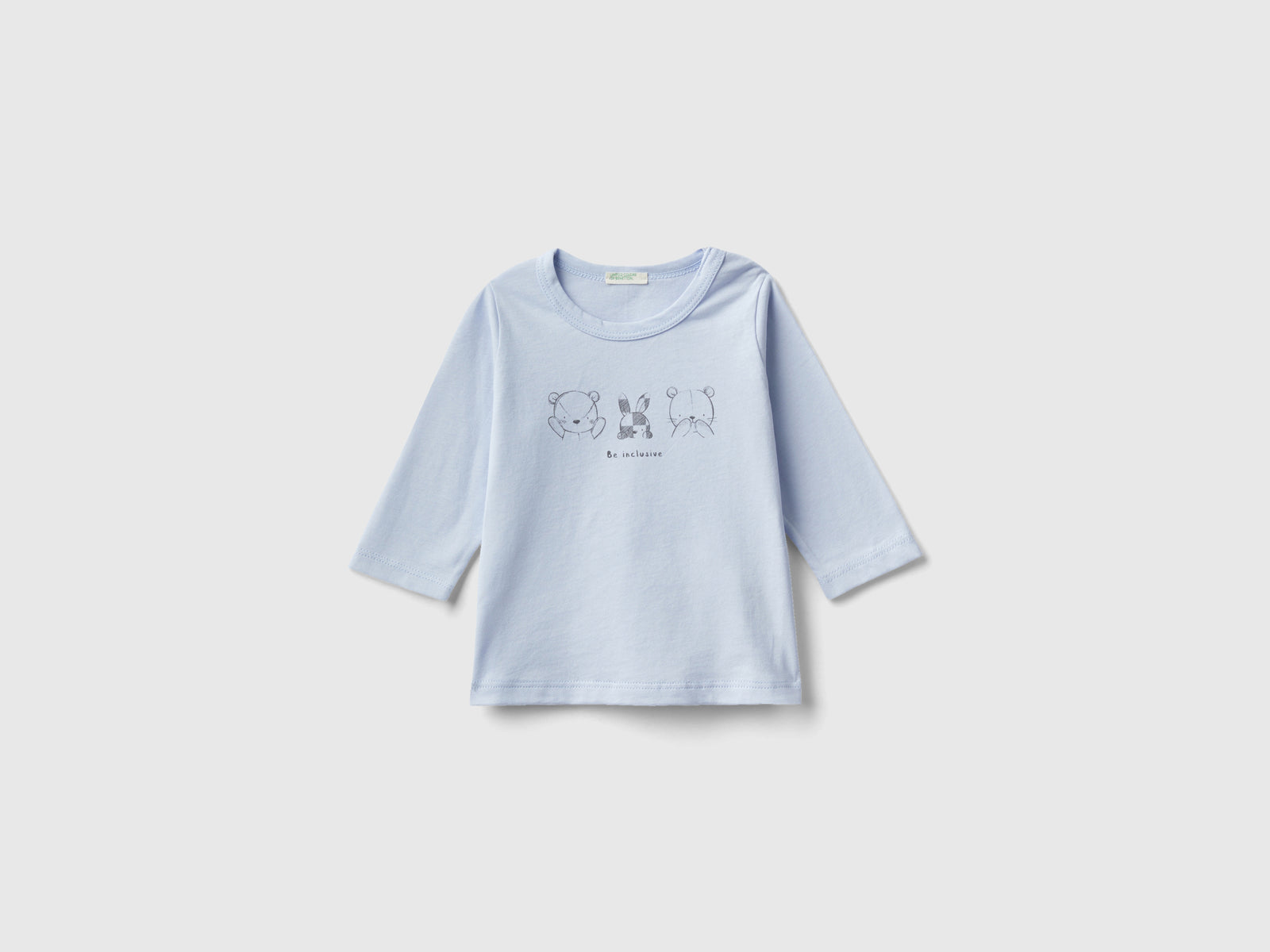 T-shirt manica lunga 100% cotone bio da neonato celeste | Benetton Outlet