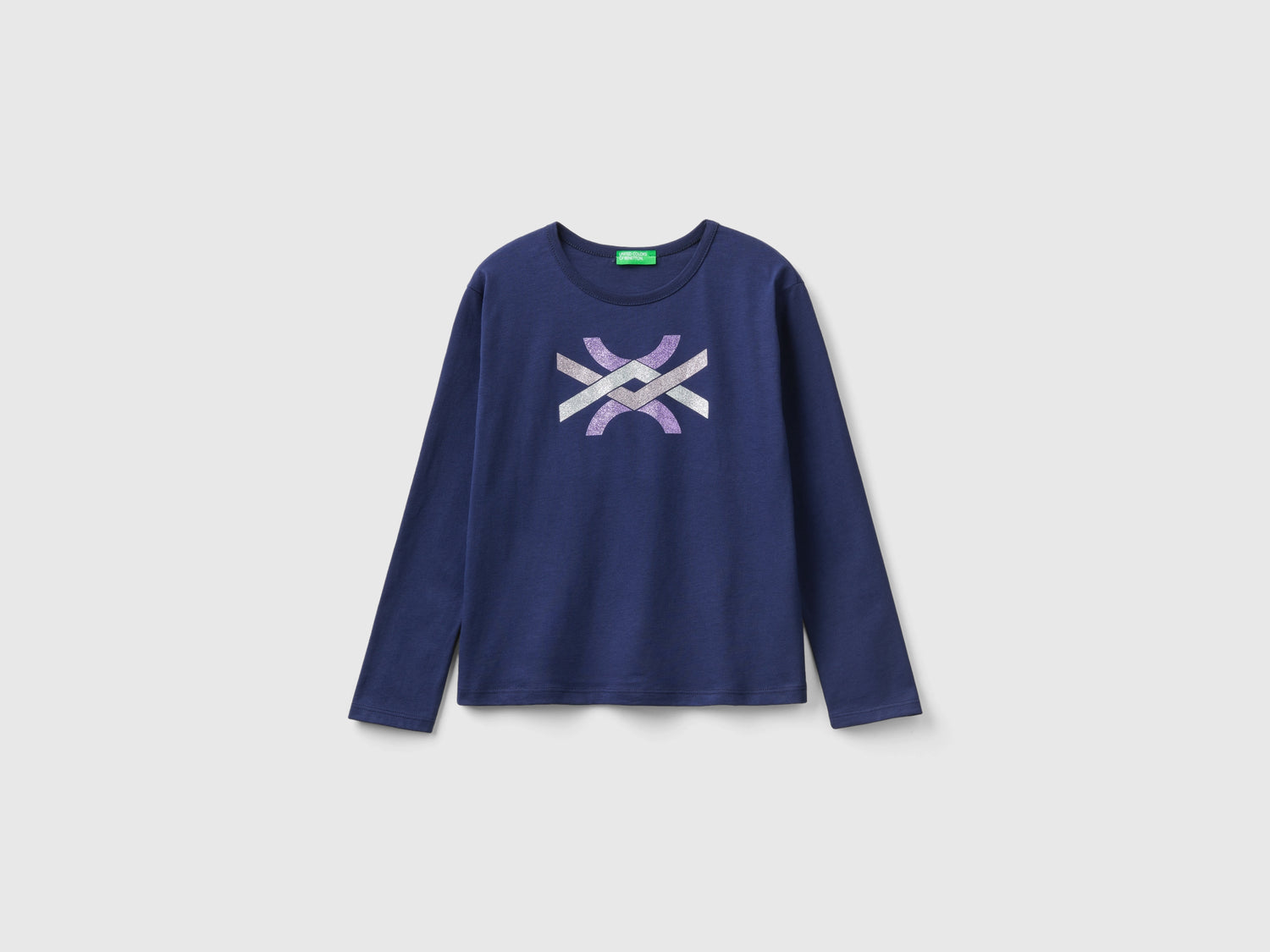 T-shirt in caldo cotone bio con glitter da bambina blu scuro | Benetton Outlet