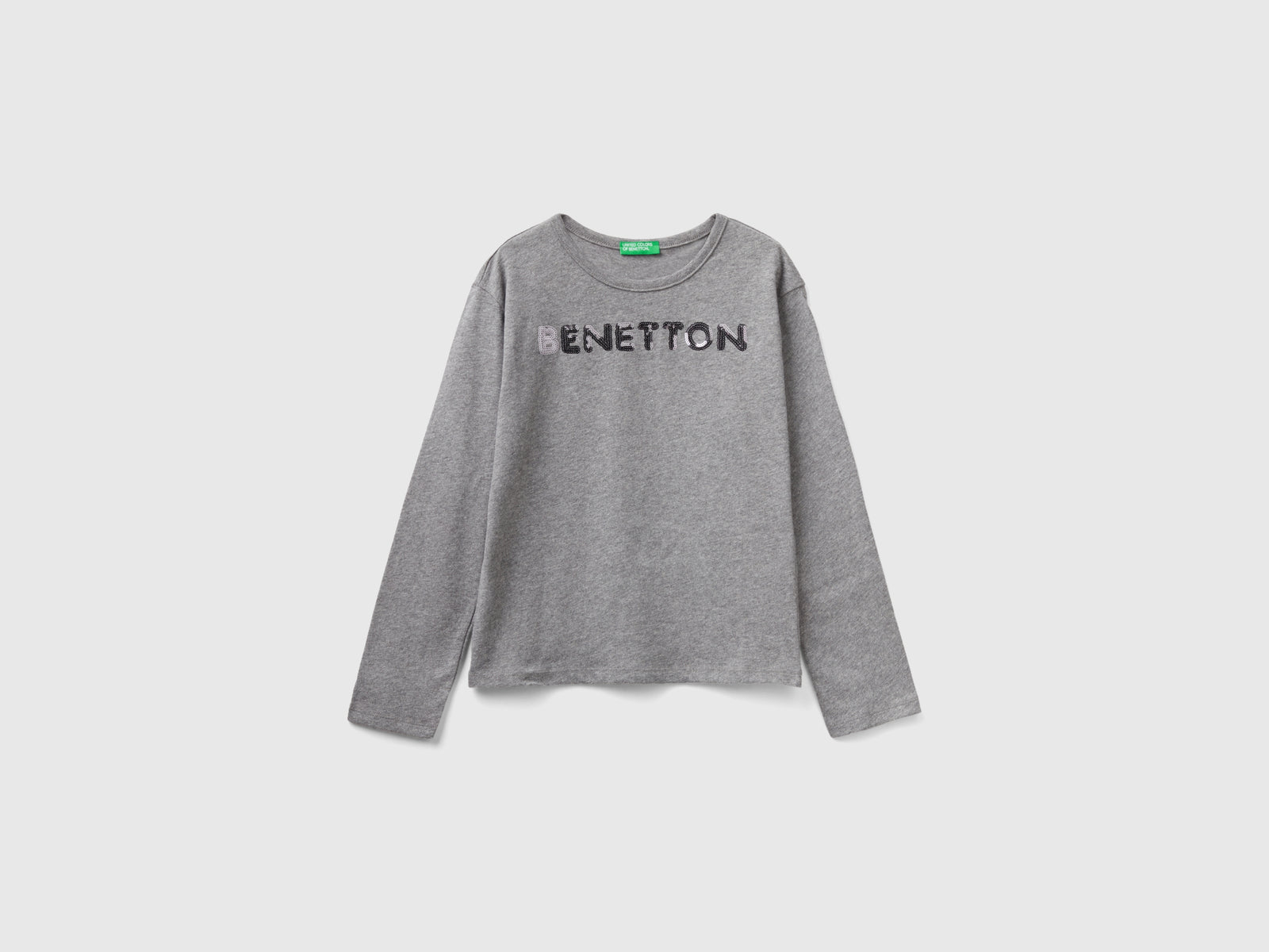T-shirt in caldo cotone bio con paillettes da bambina grigio scuro | Benetton Outlet