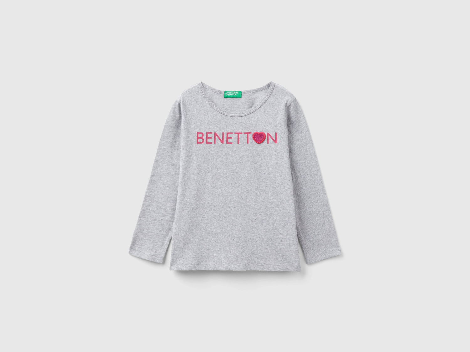 T-shirt con stampa glitter in cotone bio da bimba grigio chiaro | Benetton Outlet