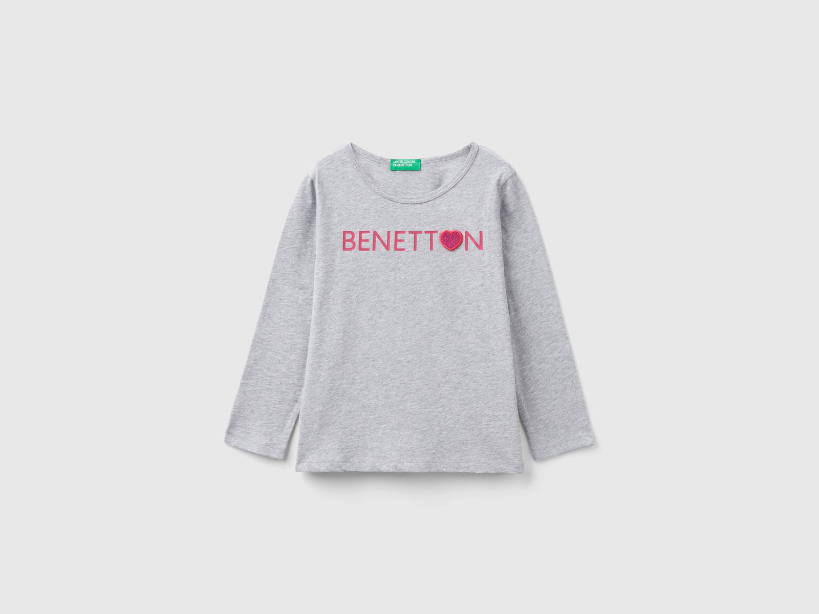 T-shirt con stampa glitter in cotone bio da bimba grigio chiaro | Benetton Outlet