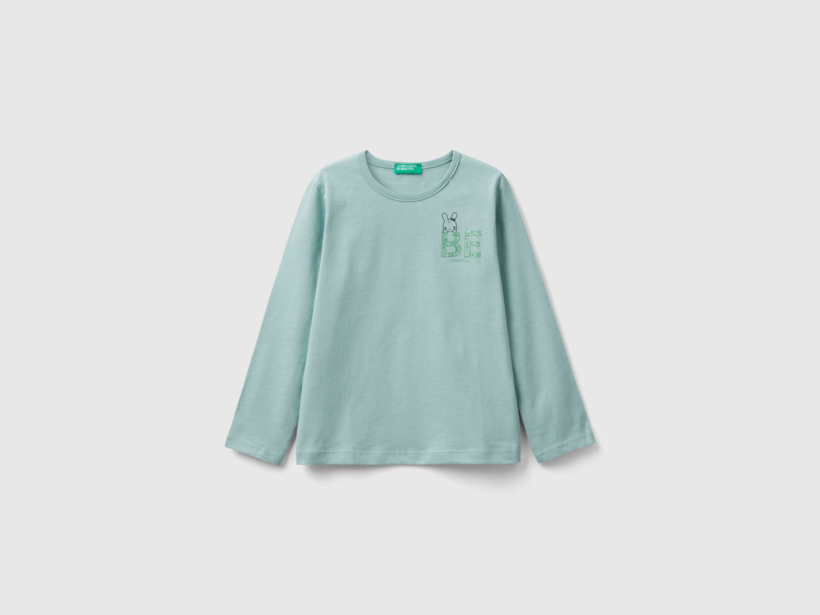 Maglietta regular fit in cotone bio da bimba verde acqua | Benetton Outlet
