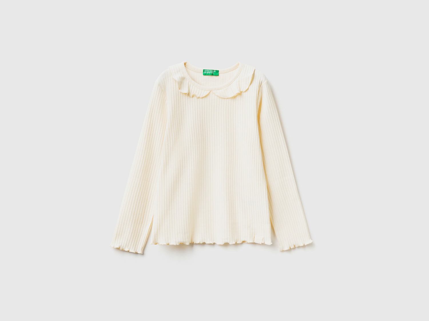 T-shirt con colletto a manica lunga da bimba bianco panna | Benetton Outlet